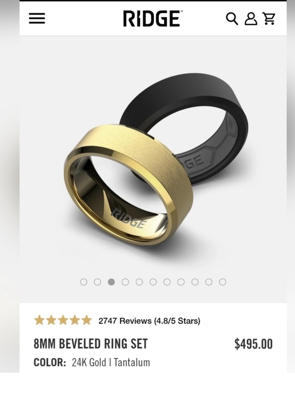 8mm Beveled Ring Set — 24K Gold & Tantalum